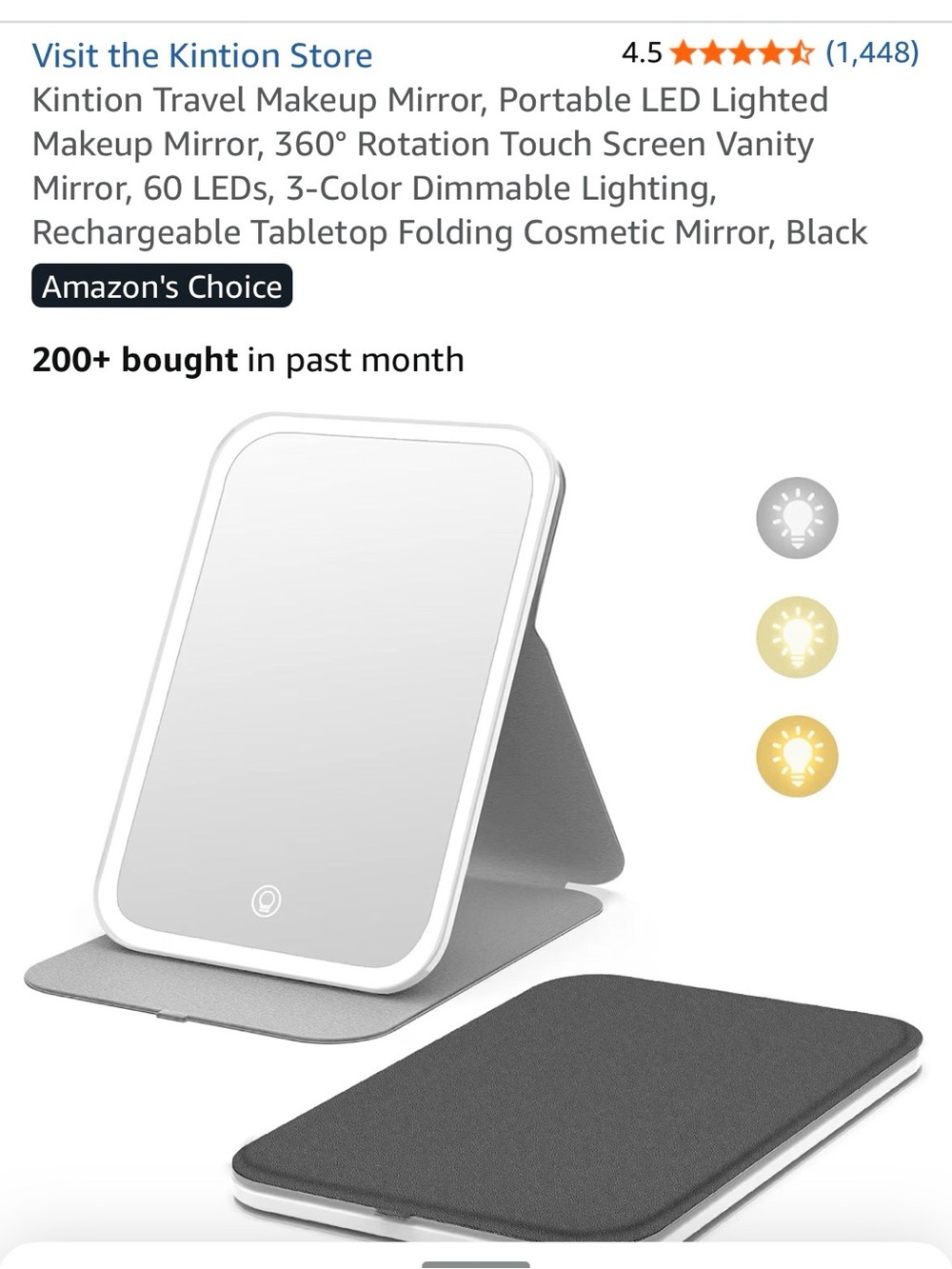 Kintion Travel Makeup Mirror, Portable LED Lighted Makeup Mirror - Like New! - Picture 5 of 9